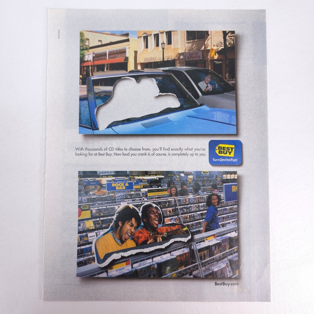 2001 Best Buy Vintage Music Print Ad Automotive Garage Decor Collector Display